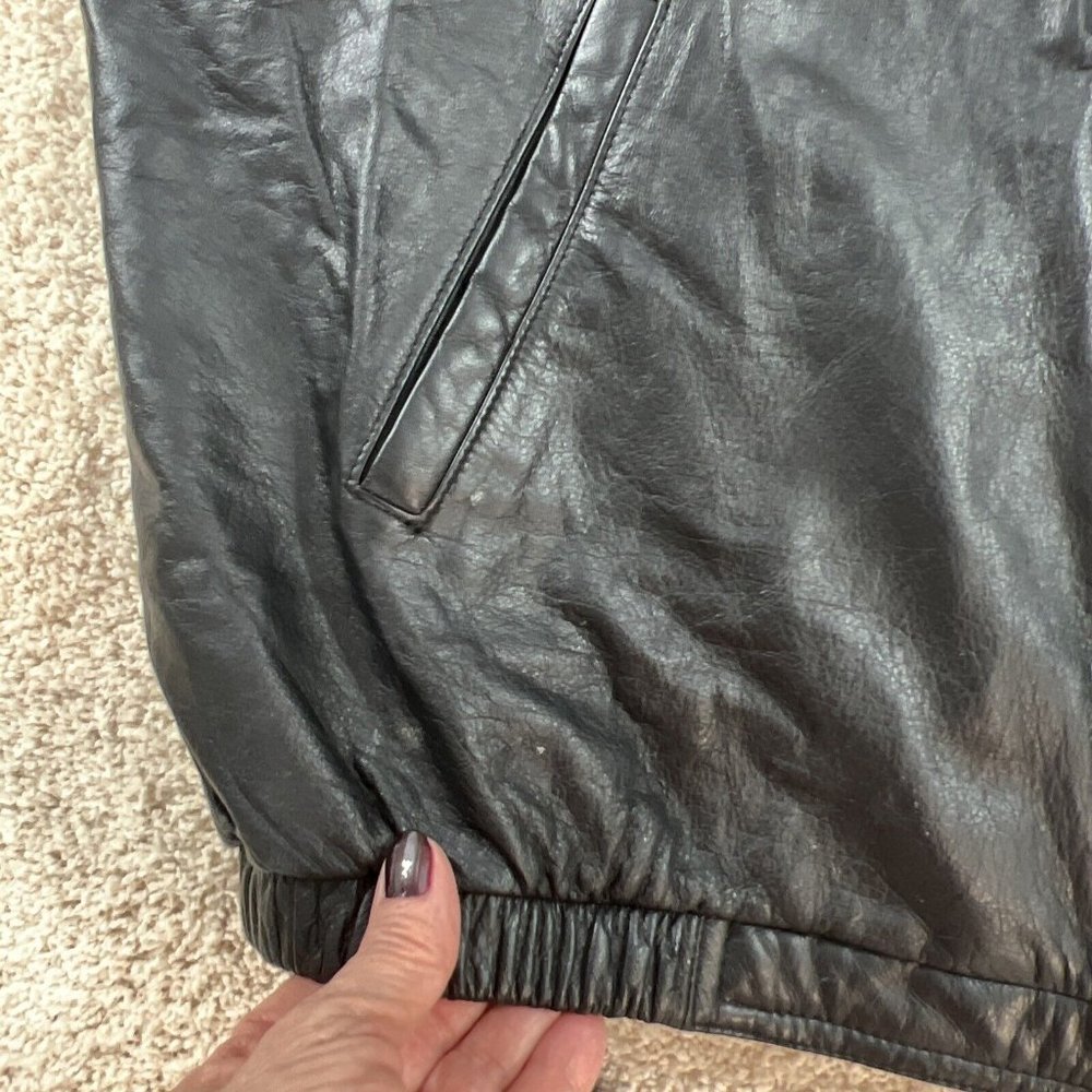 Port Authority Mens Leather Jacket XL Black Bomber ESPN - Picture 9 of 13